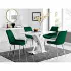 Furniture Box Atlanta 4 Seater White Dining Table and 4 x Green Pesaro Silver Leg Chairs