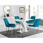 Furniture Box Atlanta 4 Seater White Dining Table and 4 x Blue Pesaro Silver Leg Chairs