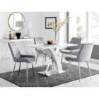 Furniture Box Atlanta 4 Seater White Dining Table and 4 x Grey Pesaro Silver Leg Chairs