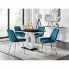 Furniture Box Giovani 4 Seater Black Dining Table & 4 x Blue Pesaro Silver Leg Chairs