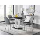 Furniture Box Giovani 4 Seater Black Dining Table & 4 x Grey Pesaro Silver Leg Chairs