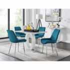 Furniture Box Giovani 4 Seater Grey Dining Table & 4 x Blue Pesaro Silver Leg Chairs