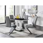 Furniture Box Giovani Black White High Gloss Glass Dining Table and 4 x Elephant Grey Willow Chairs Set