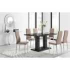 Furniture Box Imperia Black High Gloss Dining Table And 6 x Cappuccino Grey/Beige Milan Dining Chairs Set