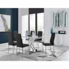 Furniture Box Sorrento White High Gloss And Stainless Steel Dining Table And 6 x Black Milan Dining Chairs