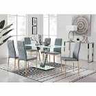Furniture Box Florini V White Dining Table and 6 x Grey Gold Leg Milan Chairs