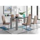 Furniture Box Pivero Grey High Gloss Dining Table And 6 x Modern Cappuccino Grey Milan Chairs Set