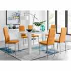 Furniture Box Pivero White High Gloss Dining Table And 6 x Mustard Milan Chairs Set