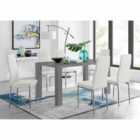 Furniture Box Pivero Grey High Gloss Dining Table And 6 x Modern White Milan Chairs Set