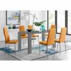 Furniture Box Pivero Grey High Gloss Dining Table And 6 x Modern Mustard Milan Chairs Set