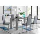 Furniture Box Pivero Grey High Gloss Dining Table And 6 x Modern Elephant Grey Milan Chairs Set
