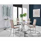 Furniture Box Sorrento 4 Seater White High Gloss And Stainless Steel Dining Table And 4 x Cappuccino Grey Milan Chairs Set