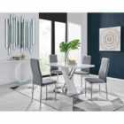 Furniture Box Sorrento 4 Seater White High Gloss And Stainless Steel Dining Table And 4 x Grey Milan Chairs Set
