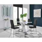 Furniture Box Sorrento 4 Seater White High Gloss And Stainless Steel Dining Table And 4 x Black Milan Chairs Set
