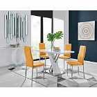 Furniture Box Sorrento 4 Seater White High Gloss And Stainless Steel Dining Table And 4 x Mustard Milan Chairs Set