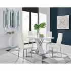 Furniture Box Sorrento 4 Seater White High Gloss And Stainless Steel Dining Table And 4 x White Milan Chairs Set