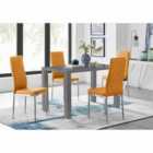 Furniture Box Pivero 4 Seater Grey High Gloss Dining Table And 4 x Modern Mustard Milan Chairs Set