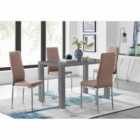 Furniture Box Pivero 4 Seater Grey High Gloss Dining Table And 4 x Modern Cappuccino Grey Milan Chairs Set