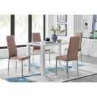 Furniture Box Pivero White High Gloss Dining Table and 4 x Cappuccino Grey Milan Chairs Set