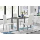 Furniture Box Pivero 4 Seater Grey High Gloss Dining Table And 4 x Modern White Milan Chairs Set