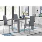 Furniture Box Pivero 4 Seater Grey High Gloss Dining Table And 4 x Modern Elephant Grey Milan Chairs Set