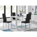 Furniture Box Pivero White Dining Table, 4 Black Milan Chair