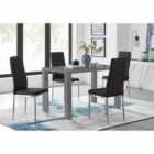 Furniture Box Pivero 4 Seater Grey High Gloss Dining Table And 4 x Modern Black Milan Chairs Set