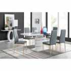 Furniture Box Renato High Gloss Extending Dining Table and 6 x Grey Gold Leg Milan Chairs
