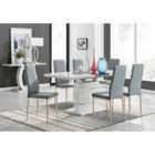 Furniture Box Renato 120cm High Gloss Extending Dining Table and 6 x Grey Gold Leg Milan Chairs