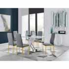 Furniture Box Sorrento 6 Seater White Dining Table and 6 x Grey Gold Leg Milan Chairs