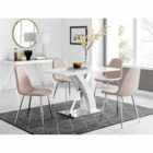 Furniture Box Atlanta White High Gloss And Chrome Metal Rectangle Dining Table And 4 x Cappuccino Grey Corona Silver Dining Chairs Set