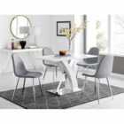 Furniture Box Atlanta White High Gloss And Chrome Metal Rectangle Dining Table And 4 x Elephant Grey Corona Silver Dining Chairs Set