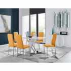 Furniture Box Sorrento White High Gloss And Stainless Steel Dining Table And 6 x Mustard Milan Dining Chairs