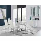 Furniture Box Sorrento White High Gloss And Stainless Steel Dining Table And 6 x White Milan Dining Chairs