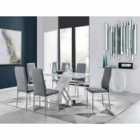Furniture Box Sorrento White High Gloss And Stainless Steel Dining Table And 6 x Elephant Grey Milan Dining Chairs