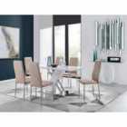 Furniture Box Sorrento White High Gloss And Stainless Steel Dining Table And 6 x Cappuccino Grey Milan Dining Chairs