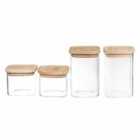 5Five Set Of 4 Stackable Square Wood Air Tight Lid - 2 x 500ml/2 x 1Ltr