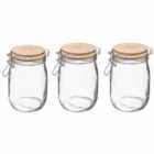 5Five Set Of 3 1000Ml Clip Shut Wood Lid Glass Jar