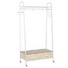 HOMCOM Rolling Coat Rack, Clothes Stand Garment, Storage Shelf with 2 Drawers Metal - White