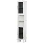 HOMCOM 6-Tier Retro Bathroom Cabinet with Patterned Glass Doors and Anti-Tilt Handles - White