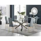 Furniture Box Vogue Round Dining Table and 6 x Grey Gold Leg Milan Chairs
