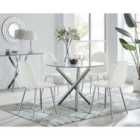 Furniture Box Selina Round Dining Table and 4 x White Corona Silver Leg Chairs