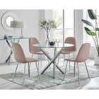 Furniture Box Selina Round Dining Table and 4 x Cappuccino Corona Silver Leg Chairs
