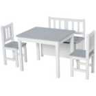 HOMCOM 4 Piece Set Kids Wood Table Chair Bench With Storage Function for 3 Years Grey And White