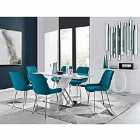Furniture Box Sorrento 6 Seater White Dining Table and 6 x Blue Pesaro Silver Leg Chairs