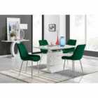 Furniture Box Renato 120cm High Gloss Extending Dining Table and 4 x Green Pesaro Silver Leg Chairs