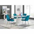 Furniture Box Renato 120cm High Gloss Extending Dining Table and 4 x Blue Pesaro Silver Leg Chairs