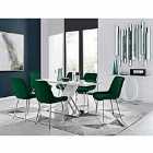 Furniture Box Sorrento 6 Seater White Dining Table and 6 x Green Pesaro Silver Leg Chairs