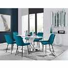 Furniture Box Sorrento 6 Seater White Dining Table and 6 x Blue Pesaro Black Leg Chairs