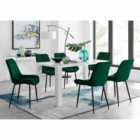 Furniture Box Pivero 6 Seater White Dining Table and 6 x Green Pesaro Black Leg Chairs